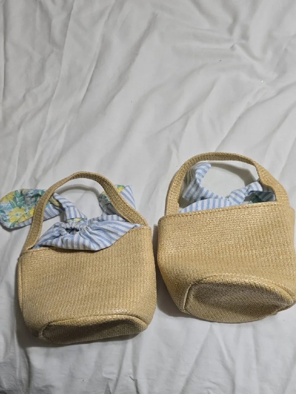 Kids Straw Bunny Tote Bag with Blue Trim. Two For The Price Of One!
